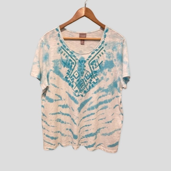 CHICO'S Chevy Tie Dye Scoop Short Sleeve Knit Tee Top NWT Size 3 (16/18-XL) - Picture 1 of 6